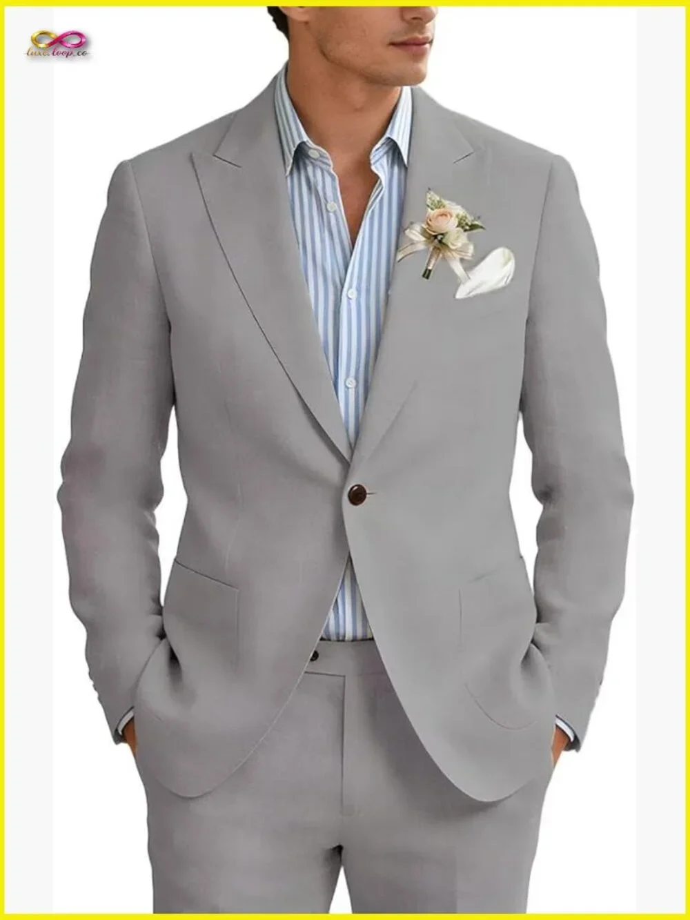 Slim Fit Linen Suit Set Formal Wedding Business Casual Classic Mens Outfits
